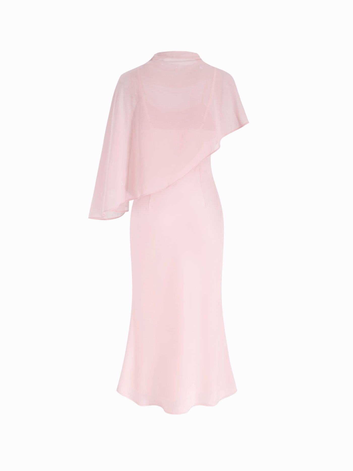 Satin High Neck Cape Sleeve Maxi Dress