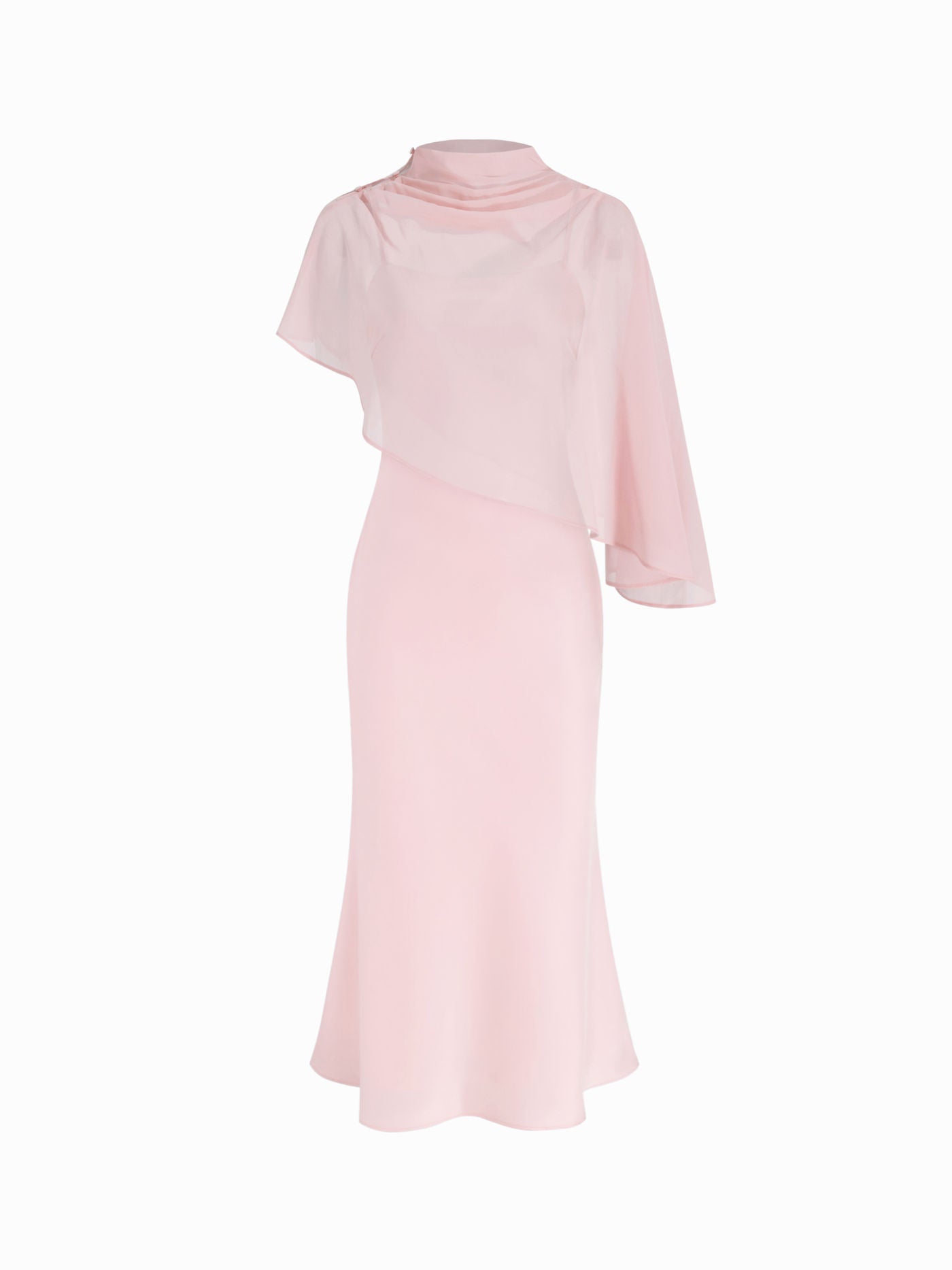 Satin High Neck Cape Sleeve Maxi Dress