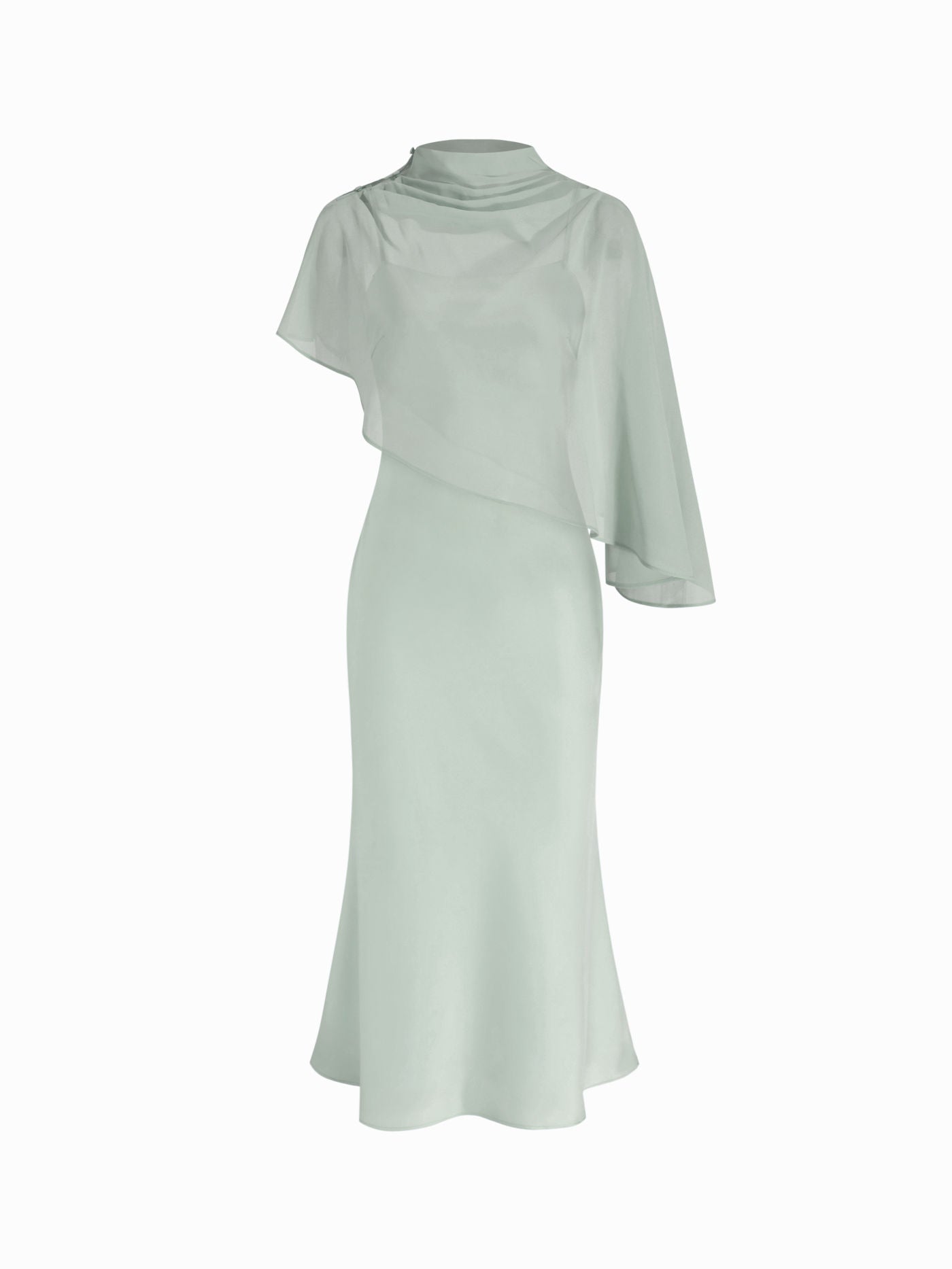 Satin High Neck Cape Sleeve Maxi Dress