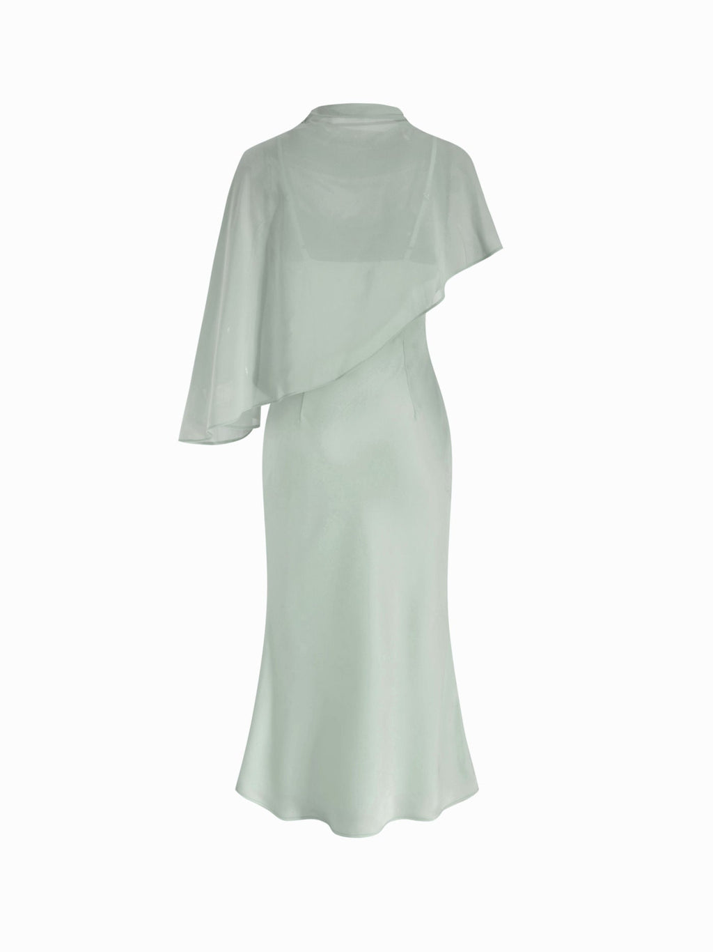 Satin High Neck Cape Sleeve Maxi Dress
