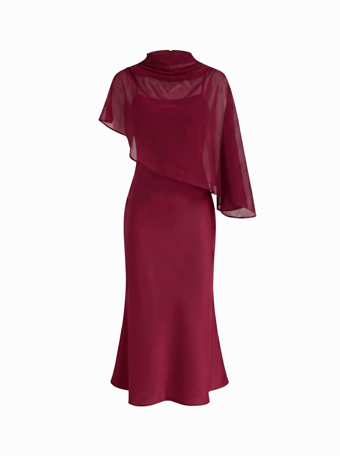Satin High Neck Cape Sleeve Maxi Dress