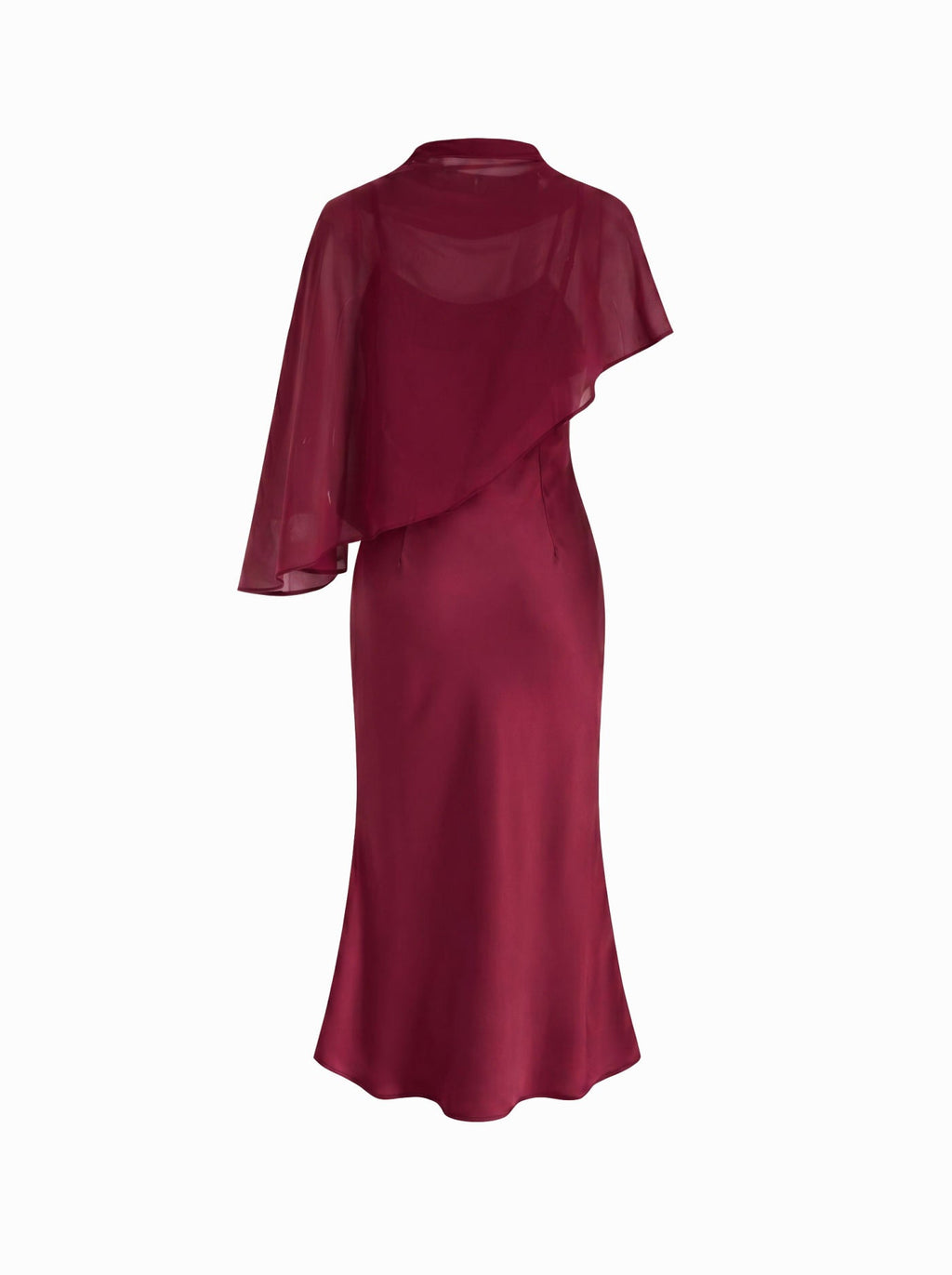 Satin High Neck Cape Sleeve Maxi Dress