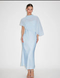 Satin High Neck Cape Sleeve Maxi Dress