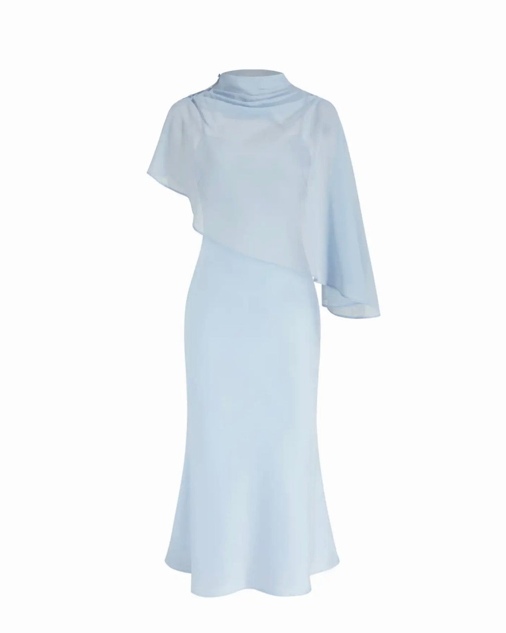 Satin High Neck Cape Sleeve Maxi Dress