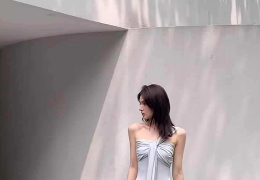 One-Shoulder Ruched Panel Sleeveless A-Line Maxi Dress