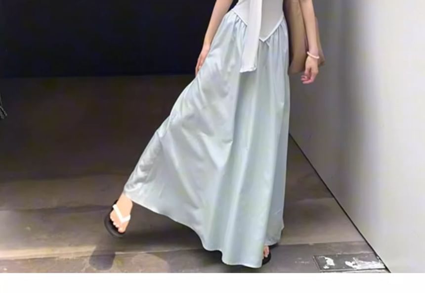 One-Shoulder Ruched Panel Sleeveless A-Line Maxi Dress