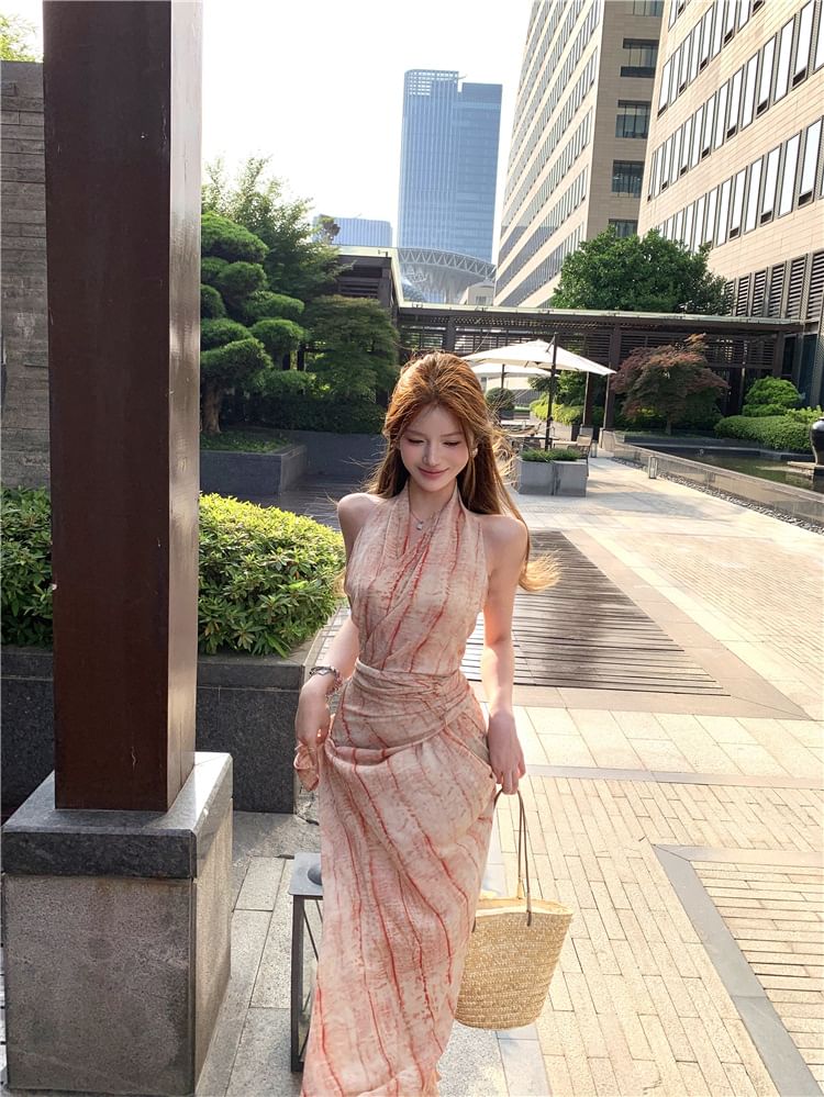 Striped Sleeveless A-Line Maxi Dress