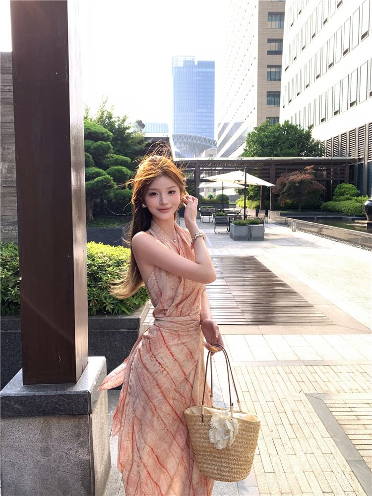 Striped Sleeveless A-Line Maxi Dress