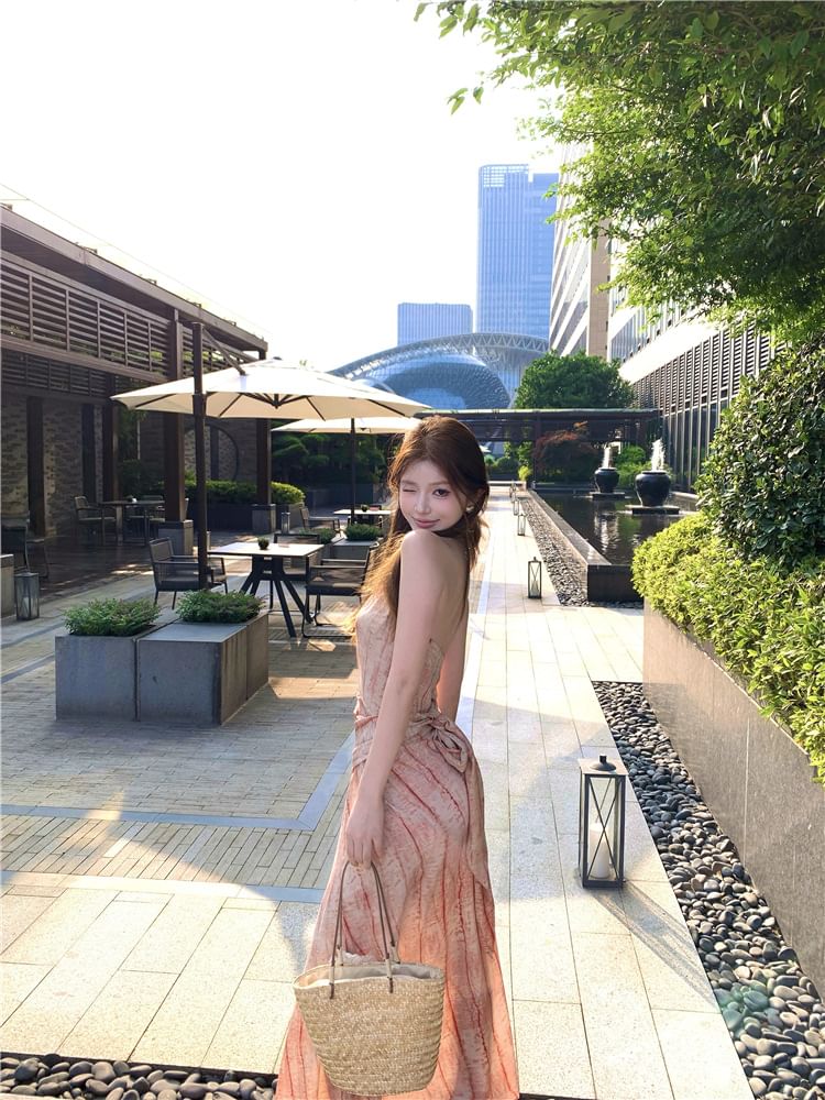 Striped Sleeveless A-Line Maxi Dress