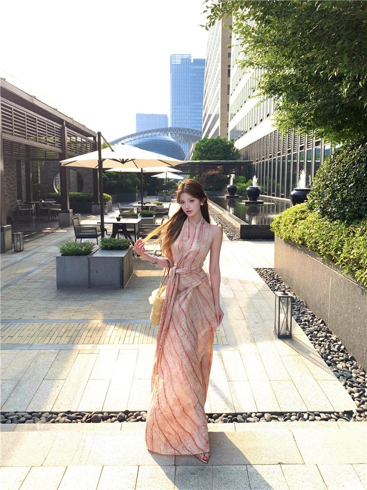Striped Sleeveless A-Line Maxi Dress