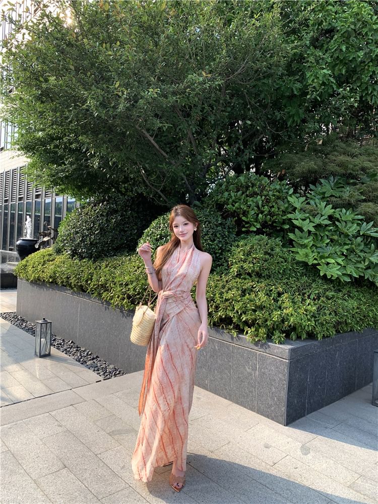 Striped Sleeveless A-Line Maxi Dress