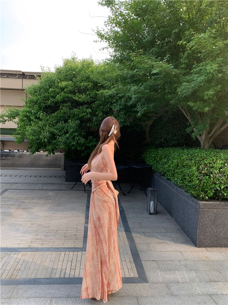 Striped Sleeveless A-Line Maxi Dress
