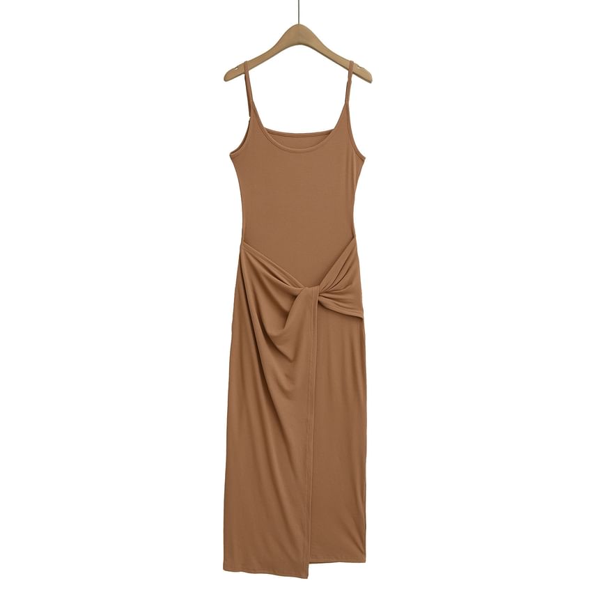 Knot Front Scoop Neck Spaghetti Strap Sheath Maxi Dress