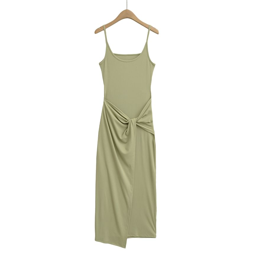 Knot Front Scoop Neck Spaghetti Strap Sheath Maxi Dress