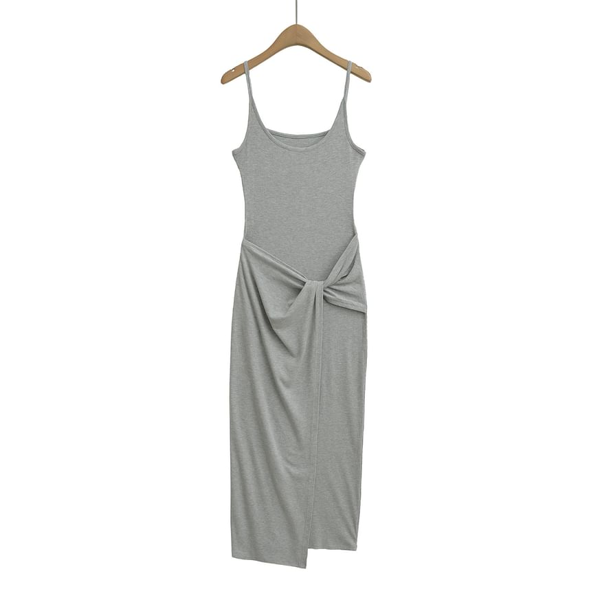 Knot Front Scoop Neck Spaghetti Strap Sheath Maxi Dress