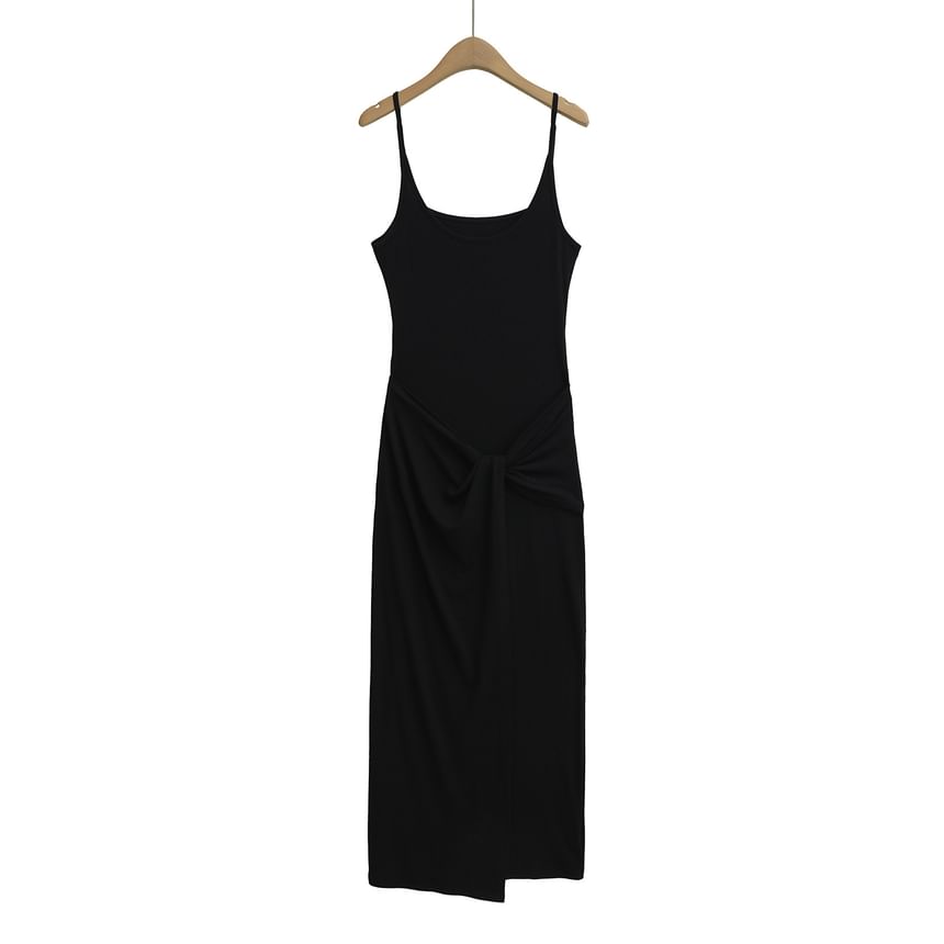 Knot Front Scoop Neck Spaghetti Strap Sheath Maxi Dress