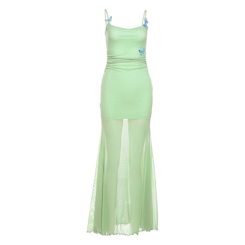 Sheer Spaghetti Strap Bodycon Maxi Dress