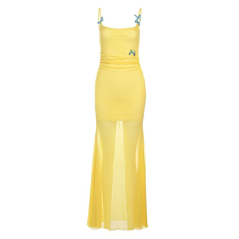 Sheer Spaghetti Strap Bodycon Maxi Dress