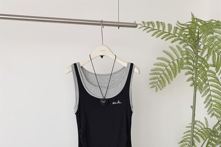Two-Tone Sleeveless Mock Two-Piece A-Line Maxi Dress
