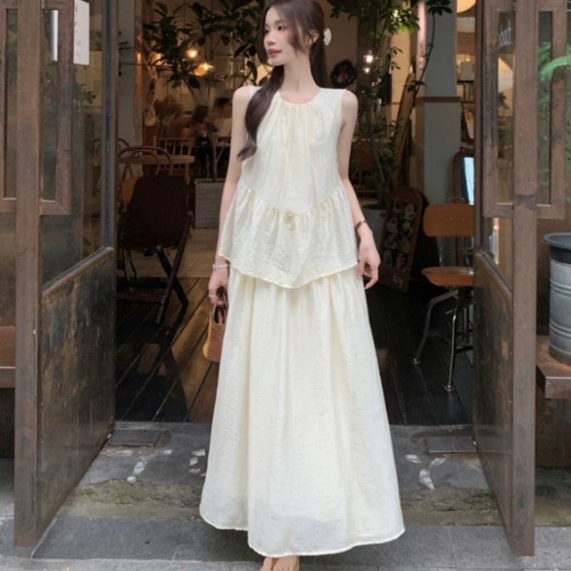 Sleeveless Mock Two-Piece A-Line Maxi Dress