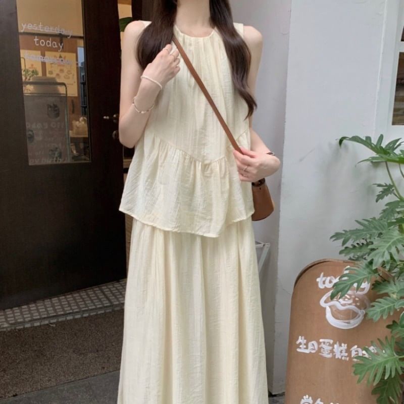 Sleeveless Mock Two-Piece A-Line Maxi Dress