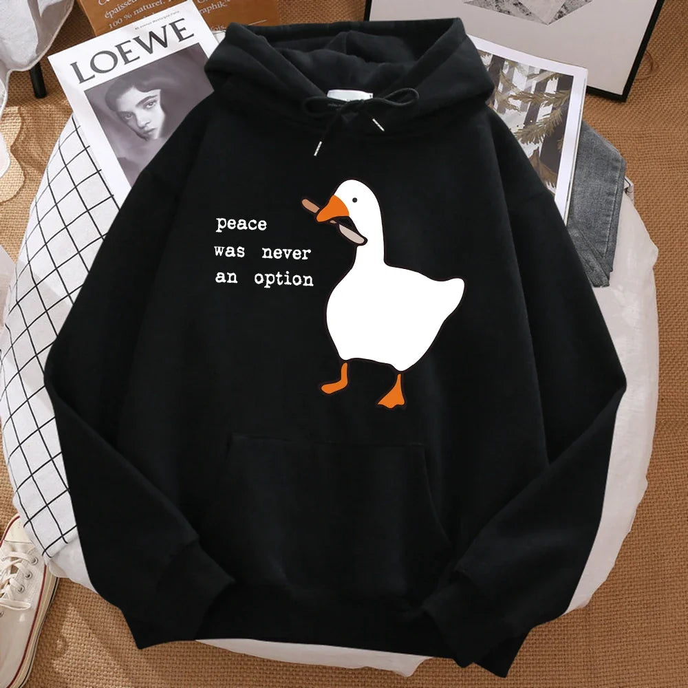 Peace Was Never An Option Printed Hoosie Men Street Oversize Autumn Hooded Hipster Soft Hoodies Hip Hop Warm Sportswears