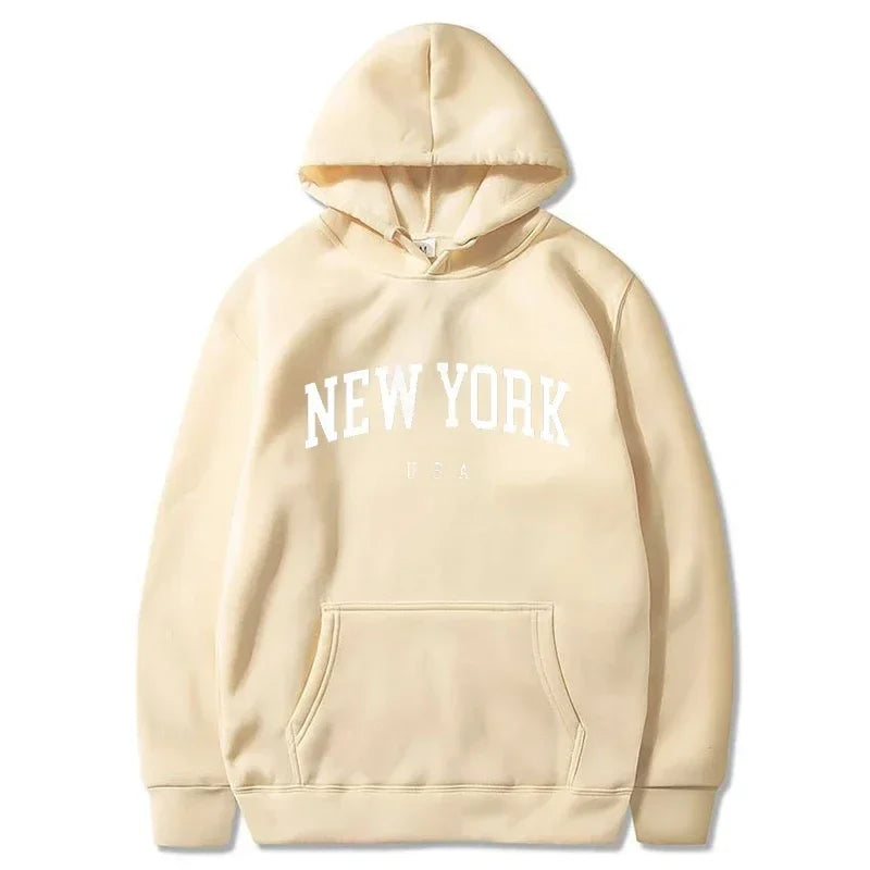 Men Women New York U.S.A City Hoodies Fashion Letter Printed Graphic Sweatshirts Loose Casual Harajuku Hooded Pullover Sportwear