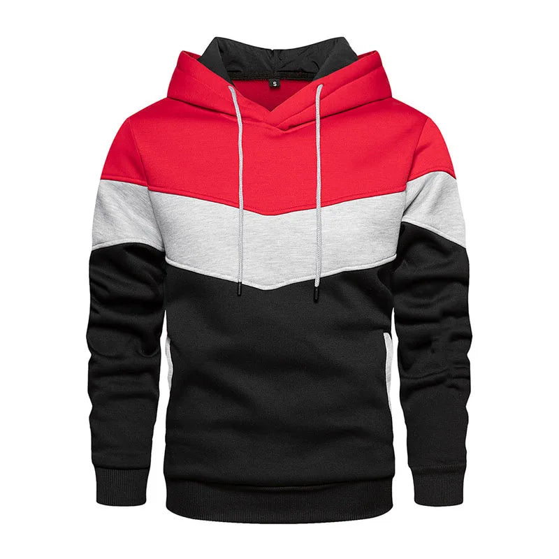 2025 New Men's Patchwork Hoodie Outdoor Casual Sportswear Street Fashion Men's Fleece Thermal Hooded Sweatshirt Fall Winter Coat