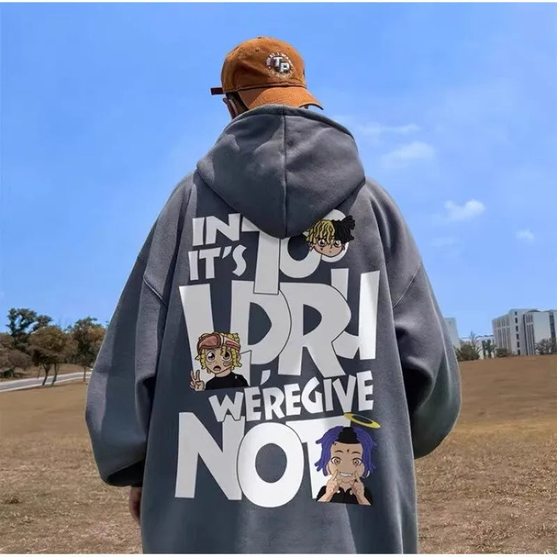 8XL Hoodie Pullover Loose Fit Hip Hop Trendy Singer Alphabet American Men's Clothing And Couple Fashion