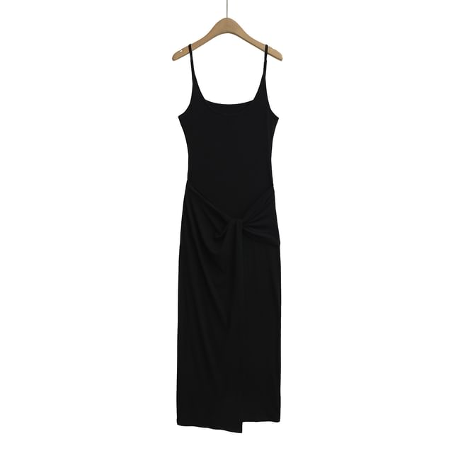 Knot Front Scoop Neck Spaghetti Strap Sheath Maxi Dress