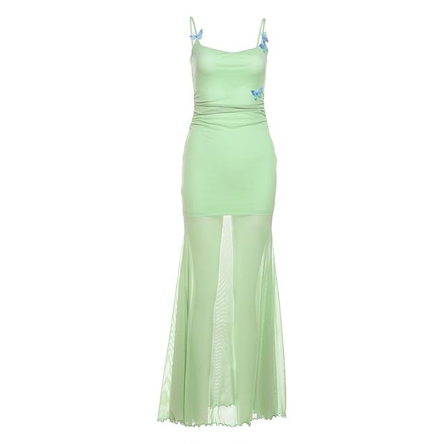Sheer Spaghetti Strap Bodycon Maxi Dress