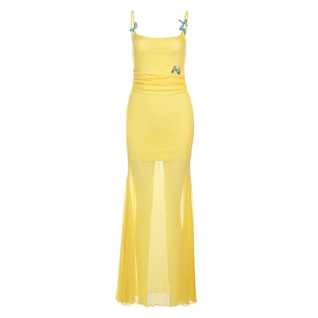 Sheer Spaghetti Strap Bodycon Maxi Dress