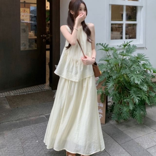 Sleeveless Mock Two-Piece A-Line Maxi Dress