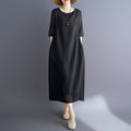 Crewneck Elbow-Sleeve Plain Shift Maxi Dress