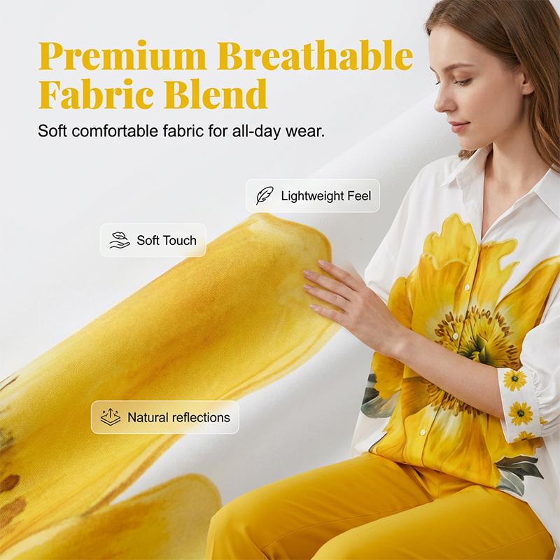 Sunflower Royale Luxe Co-Ord Elegance Set ¨C Premium Floral Statement Shirt & Tailored Pant Ensemble