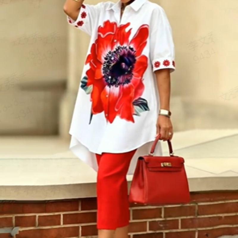 Sunflower Royale Luxe Co-Ord Elegance Set ¨C Premium Floral Statement Shirt & Tailored Pant Ensemble